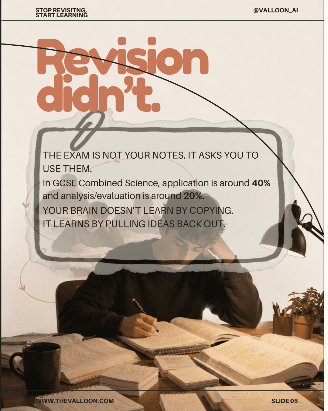 Poster reading Revision didn't, explaining that exams ask students to use notes